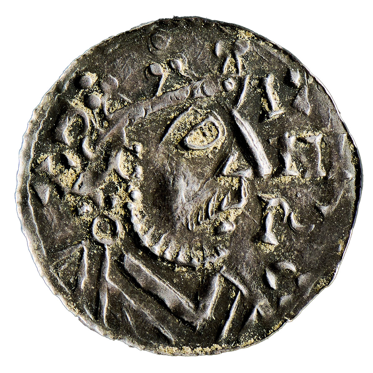 Denar 1009 – 1024, Heinrich II 1002-1024, Silber, Gewicht: 1,21 g, Durchmesser: 20,00 mm, Deutschland / Bayern – Regensburg. Er diente als Vorlage für das Logo zum Bamberger Heinrichsgedenkjahr.